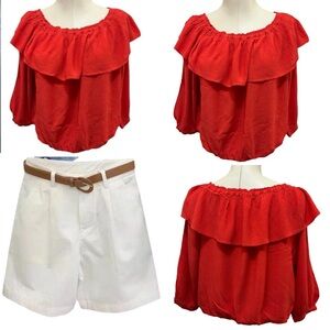 127 Only | Women’s Bold Red Off-the-Shoulder Blouse with ruffle details (size S)